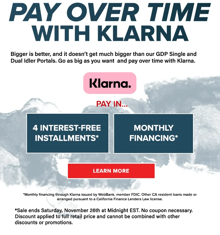 Pay over time with Klarna. Pay in 4 interest-free installments* or Monthly Financing*. Learn More. *Sale ends Saturday, November 26th at Midnight EST. No coupon necessary. Discount applied to full retail price and cannot be combined with other discounts or promotions. *Monthly financing through Klarna issued by WebBank, member FDIC. Other CA resident loans made or arranged pursuant to a California Finance Lenders Law license.