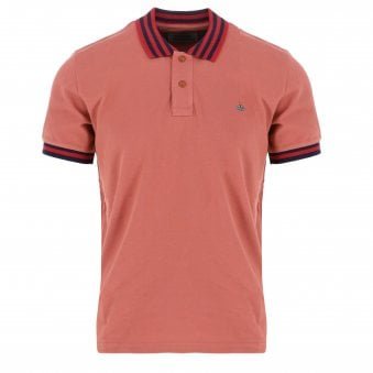 Rose Polo with Navy Striped Collar