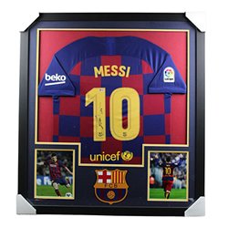Lionel Messi Autographed Signed Barcelona Deluxe Framed Jersey Red Mat - Beckett Authentic
