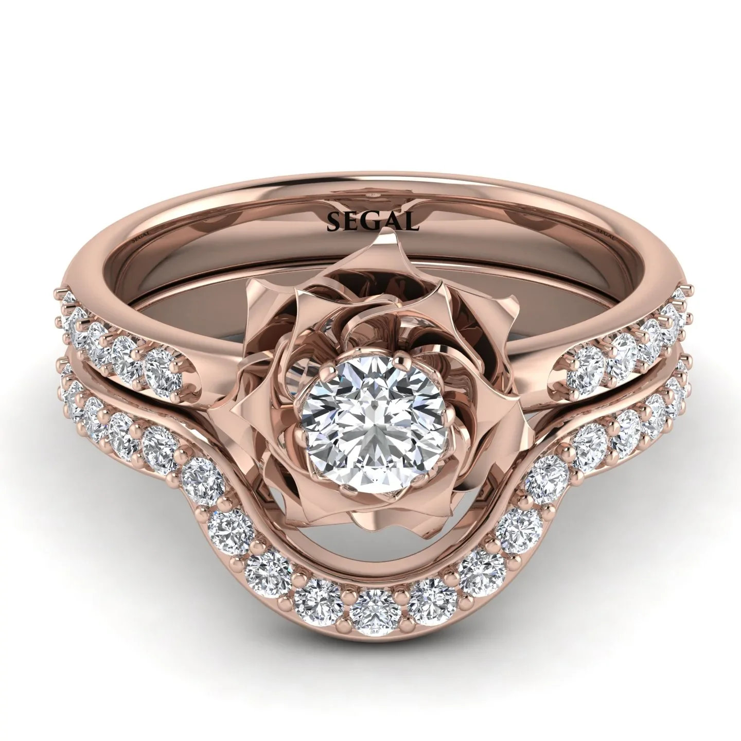 Image of A lady's Rose Bridal Set Diamond Ring - unique design - Elena no. 2