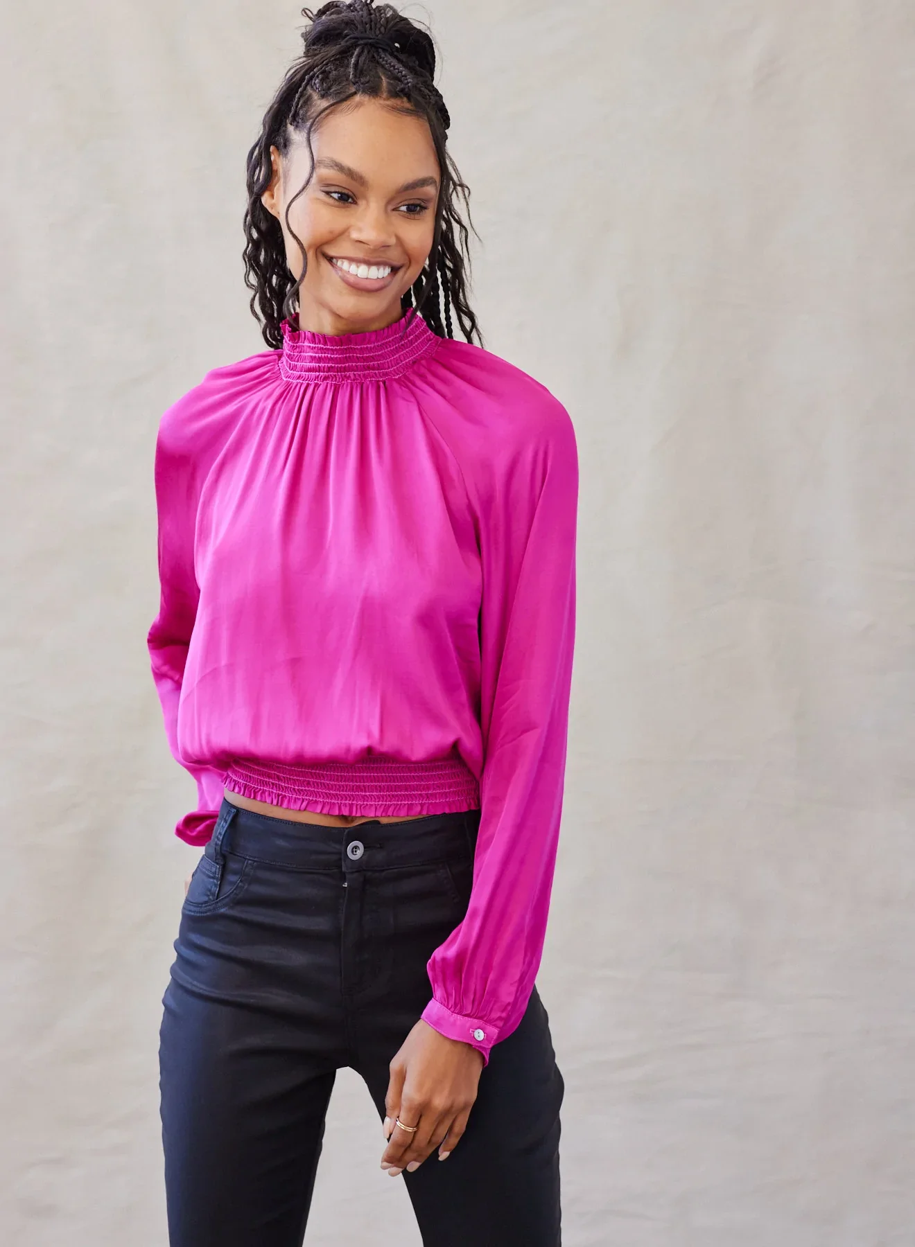 Image of Long Sleeved Smocked Top - Rich Magenta