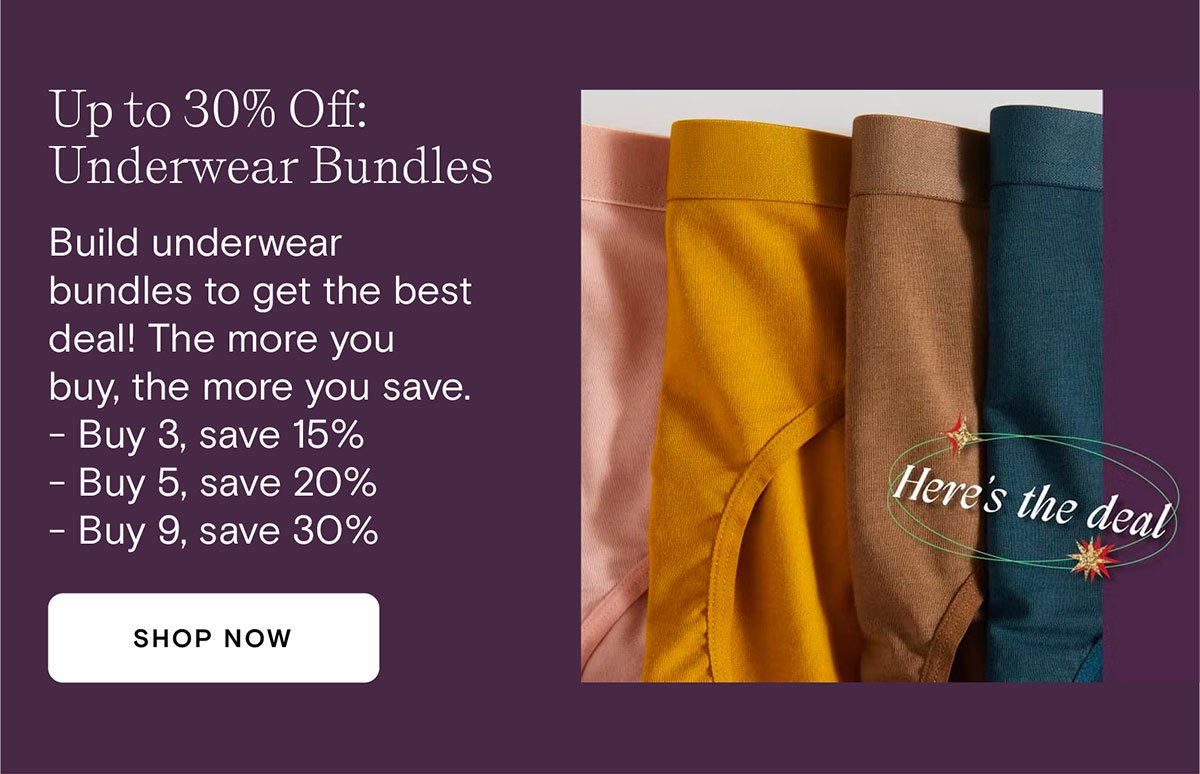 Get up to 30% off underwear bundles