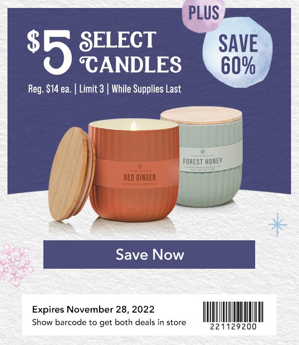 $5 Select Candles – Save Now