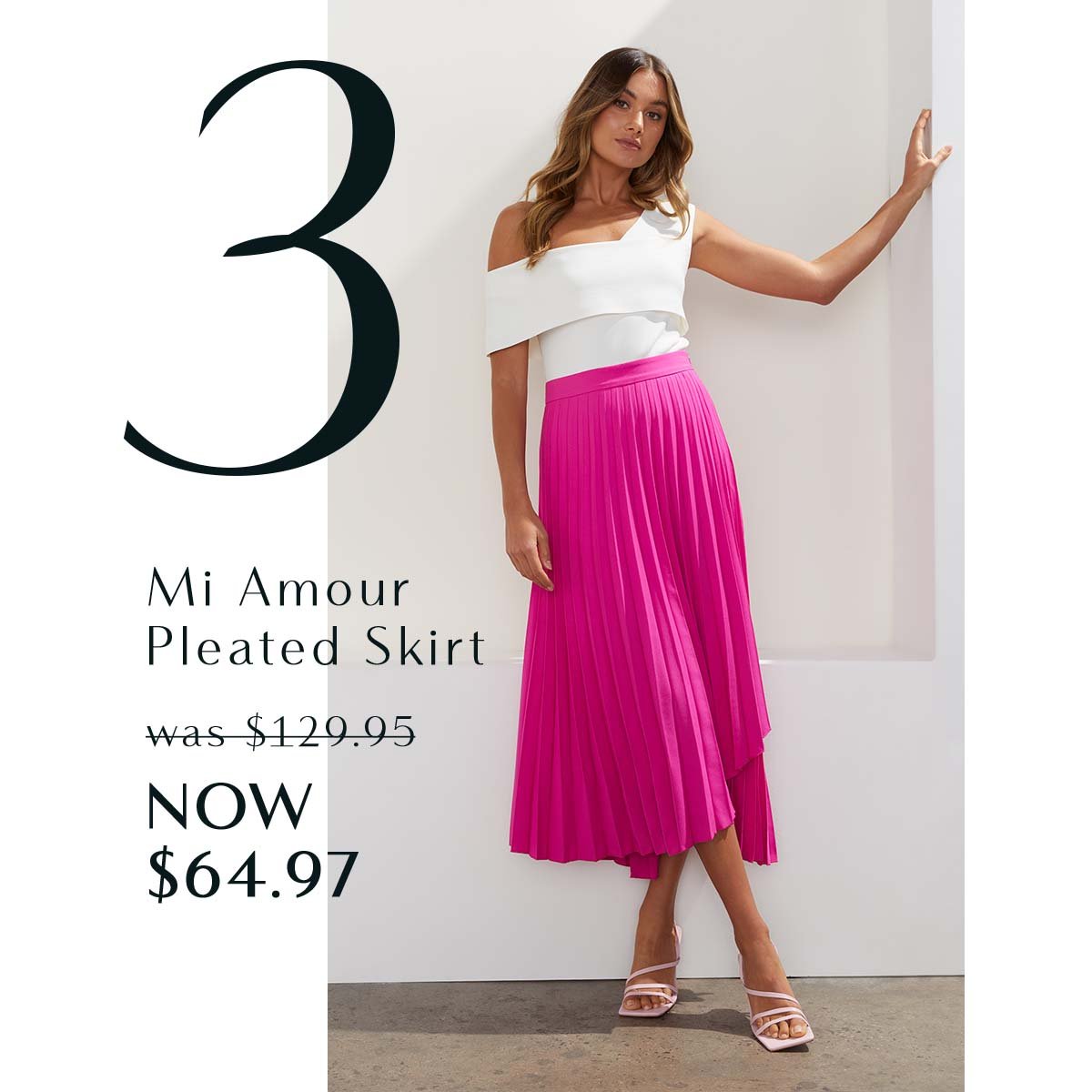 3. Mi Amour Pleated Skirt was $129.95 NOW $64.97