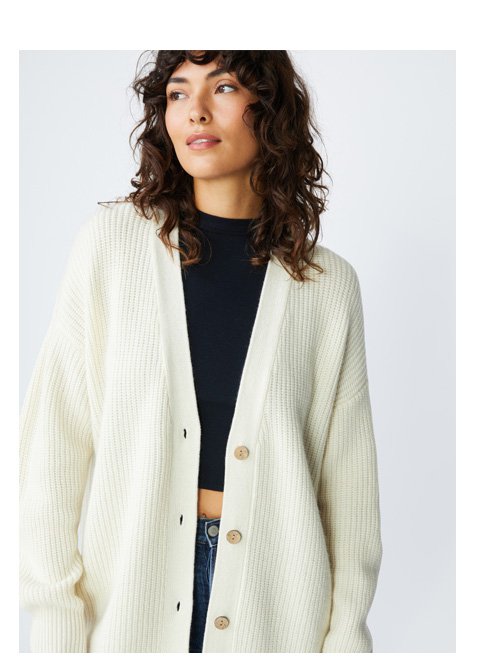 Ribbed Cashmere Oversized Cardigan Sweater in Cream